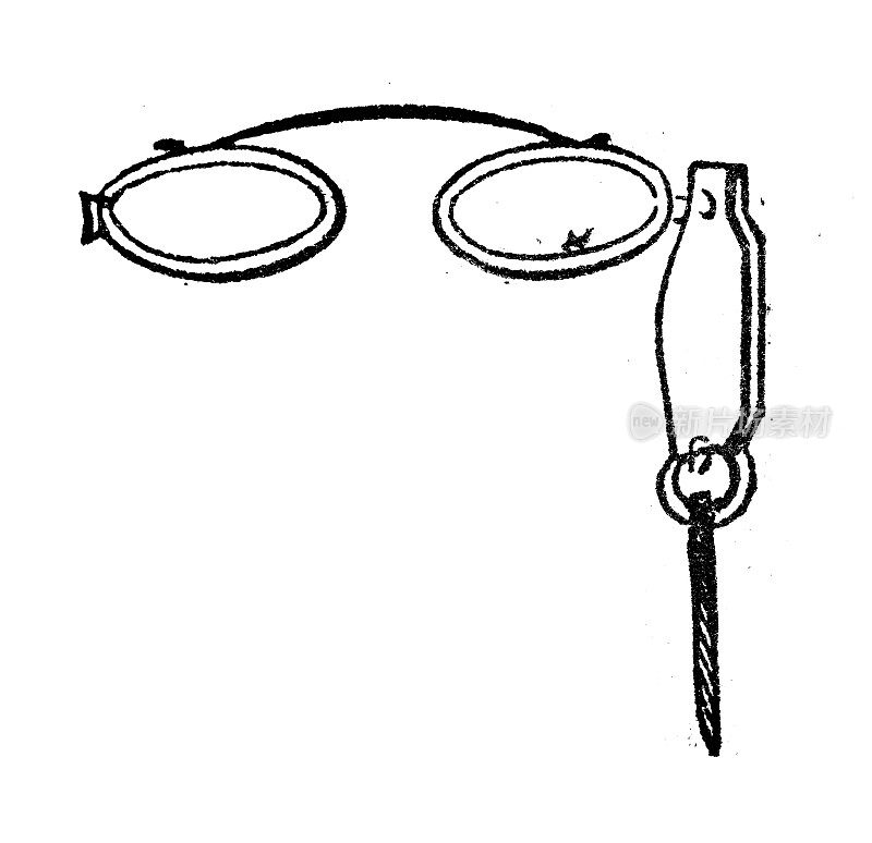 古董雕刻插图:夹鼻眼镜