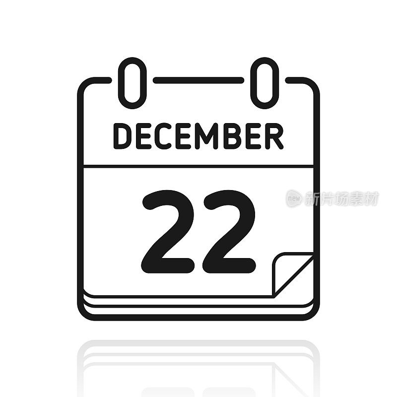 12月22日。白色背景上反射的图标