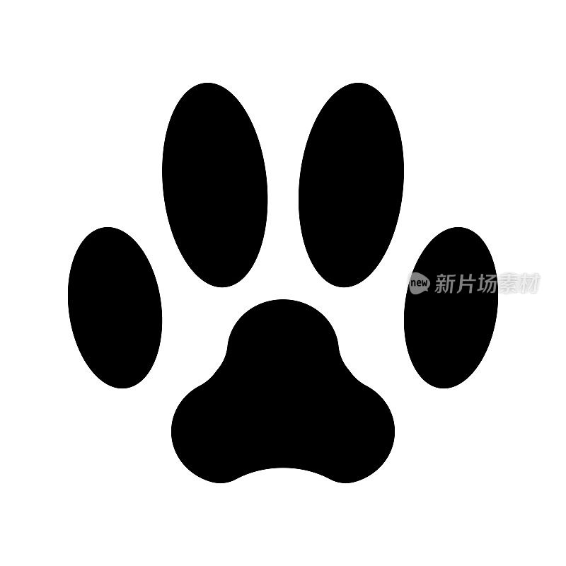 动物脚印黑色图标。爪脚印。矢量插图隔离在白色背景上。