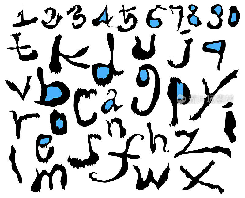 矢量手写涂鸦字母和数字