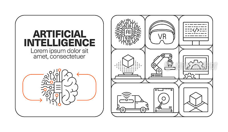 人工智能横幅线图标集设计
