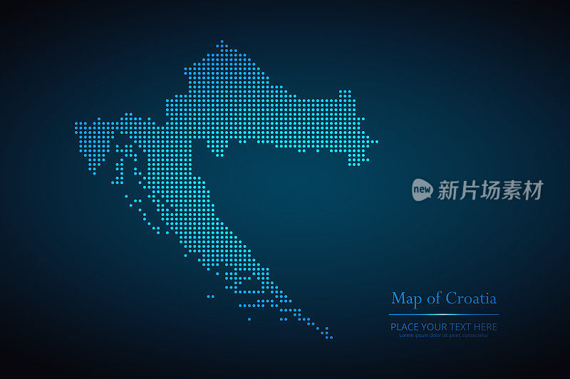 矢量虚线风格地图克罗地亚在深蓝色的背景