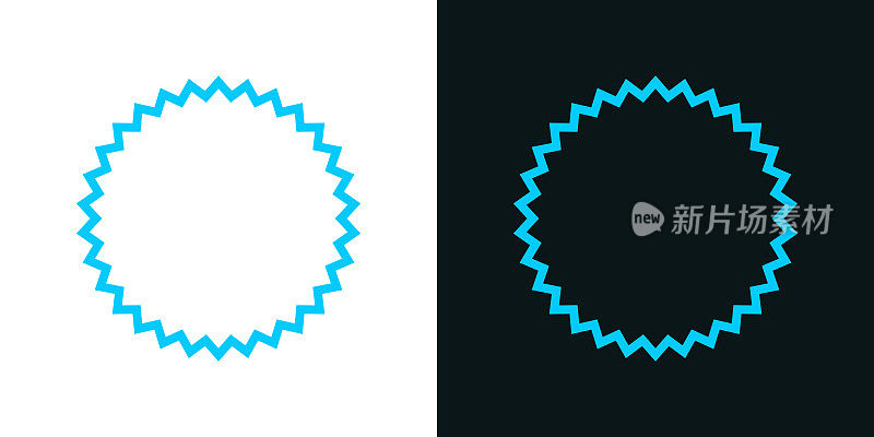 星爆日爆徽章。黑色或白色背景上的双色线条图标-可编辑笔触