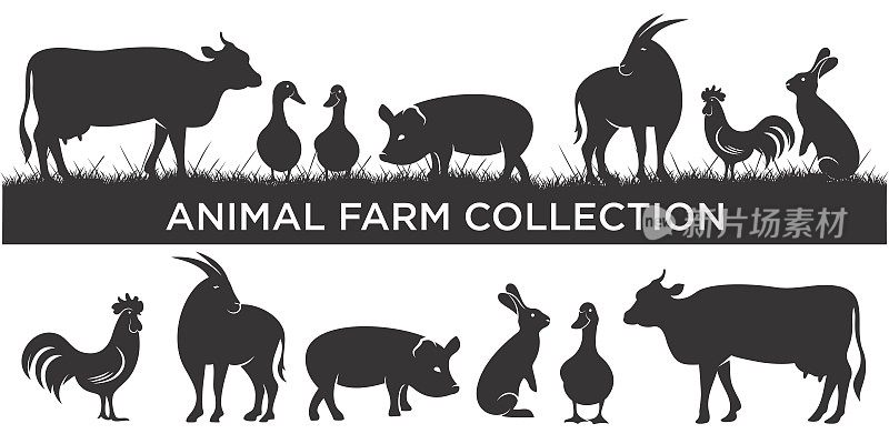牲畜图标集标志灵感。农场动物设计模板。矢量图解概念