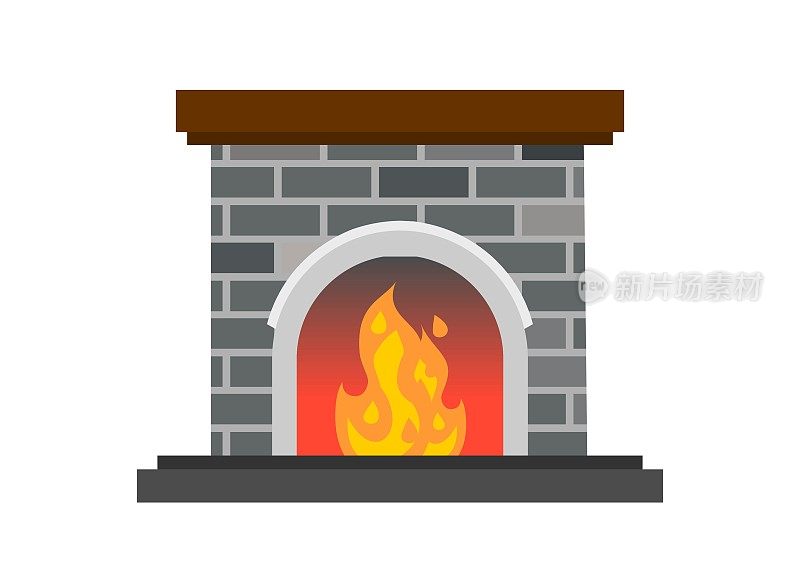 带弧形孔的家用壁炉。简单的平面插图。