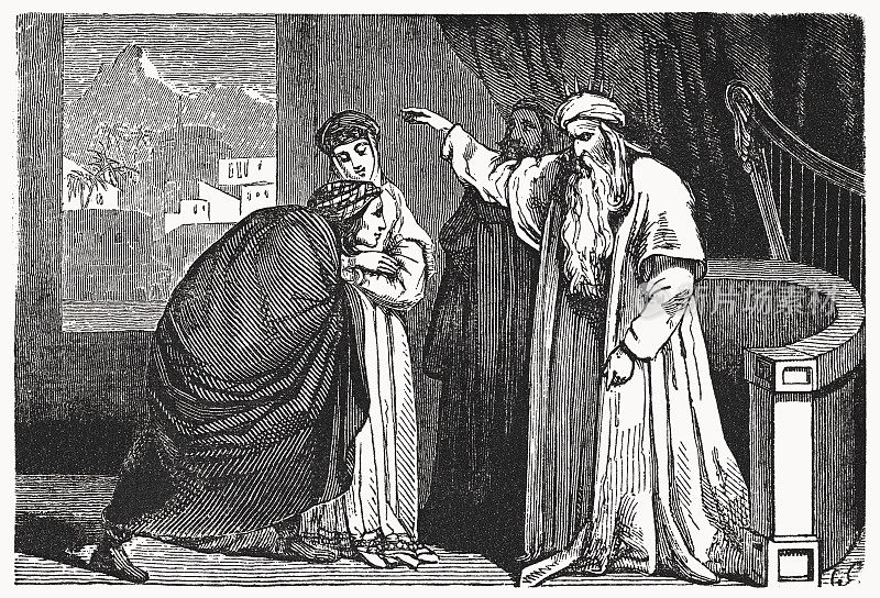 所罗门成为大卫的继承人(列王纪上1)，木刻，1835年出版