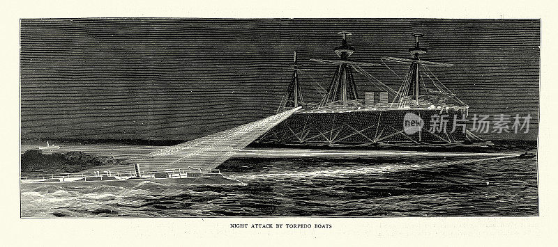 19世纪80年代，新南威尔士州杰维斯湾海军演习中，纳尔逊号海军舰艇的鱼雷艇夜间袭击