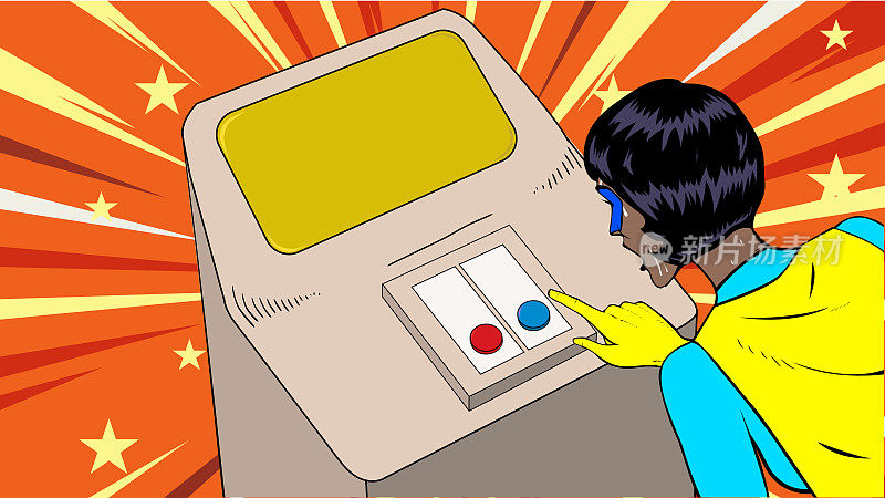 矢量波普艺术出汗非裔美国女性超级英雄选择按钮Meme股票插图