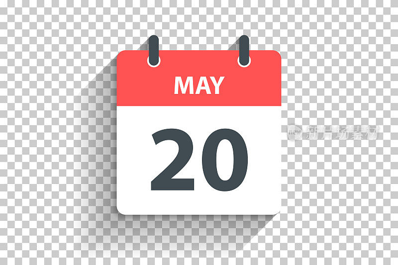 5月20日-每日日历图标在平面设计风格的空白背景