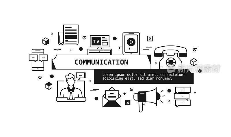 通信相关的矢量横幅设计概念。全局多球体随时可用的模板。网页横幅，网站标题，杂志，移动应用程序等。现代设计。