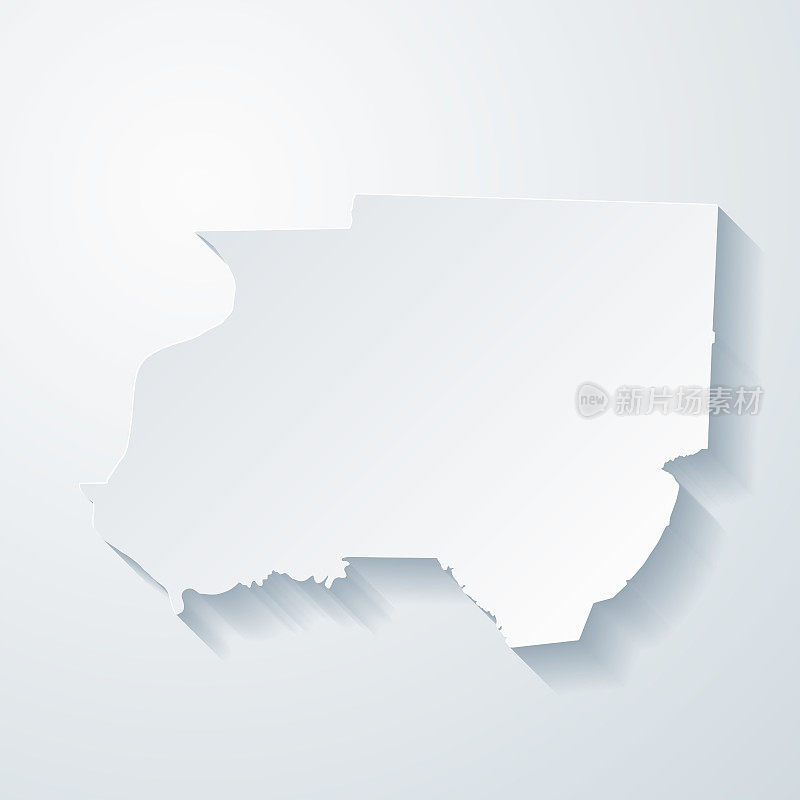 田纳西州代尔县。地图与剪纸效果的空白背景