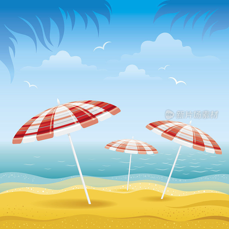 带雨伞的海滩背景