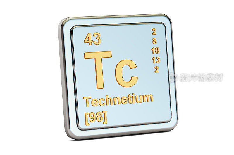 锝Tc化学元素符号。3D渲染孤立的白色背景