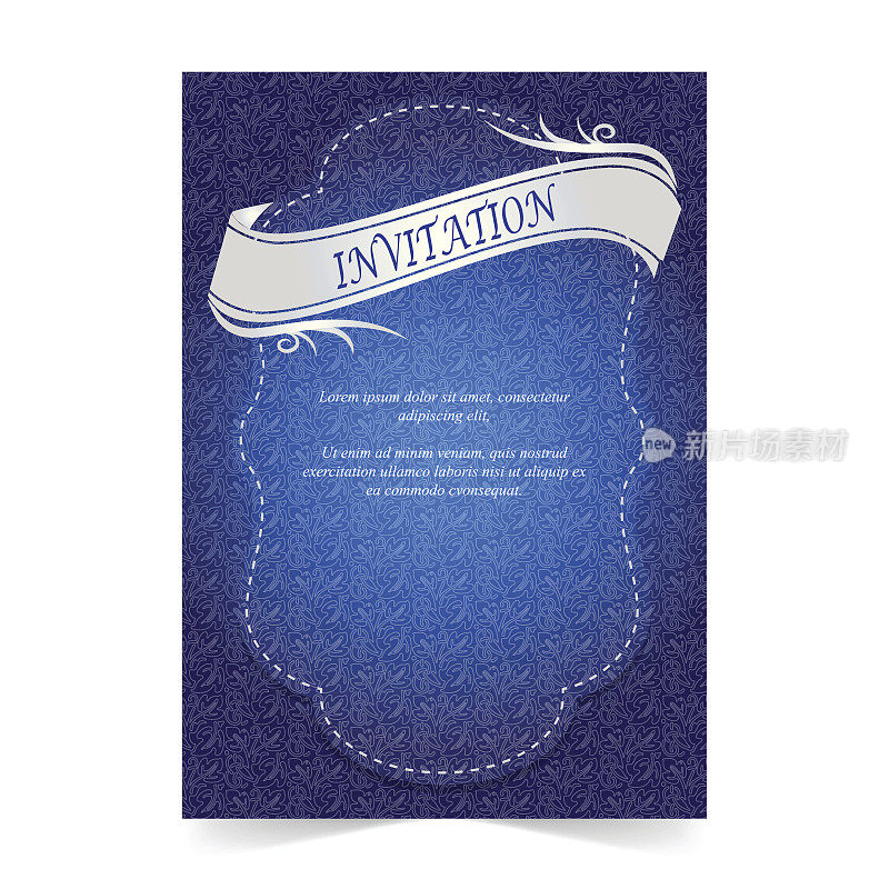 邀请卡，蓝色背景装饰的婚礼卡
