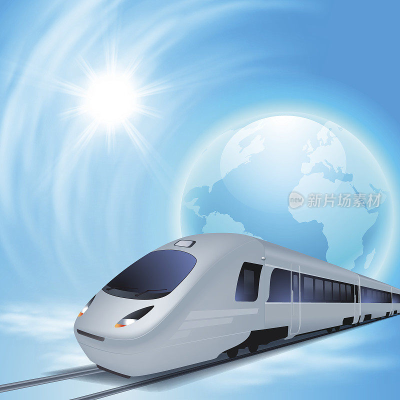 概念背景有高速列车，全球和太阳。