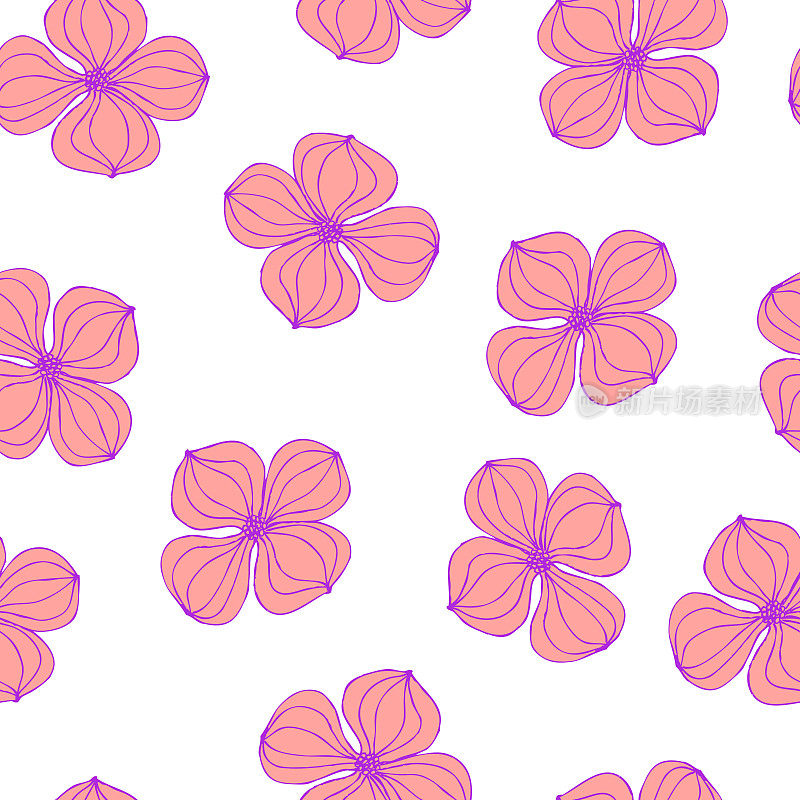 无缝背景图像彩色植物花卉植物粉红山茱萸