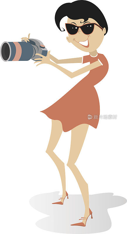 年轻女子带着一个孤立的相机