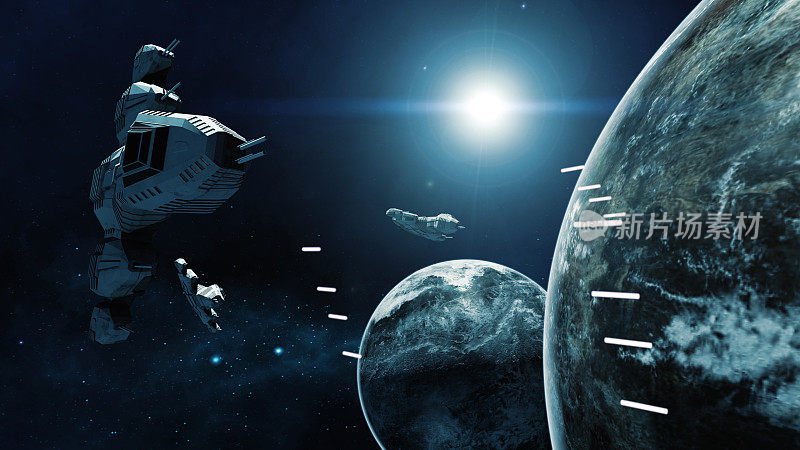 宇宙飞船在战斗中的3D渲染宇宙场景