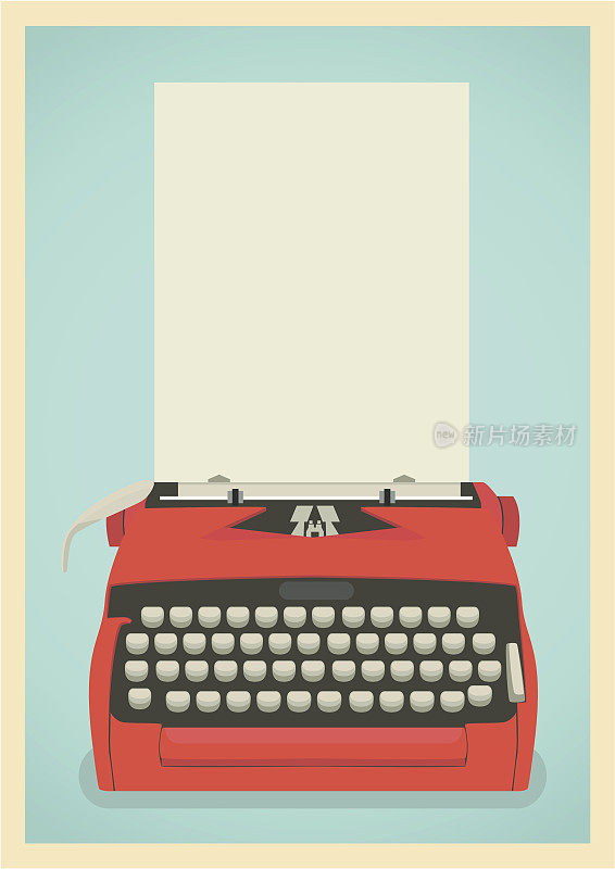 一张红色老式打字机的插图
