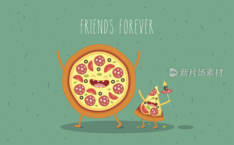 一个卡通披萨和一张笑脸披萨