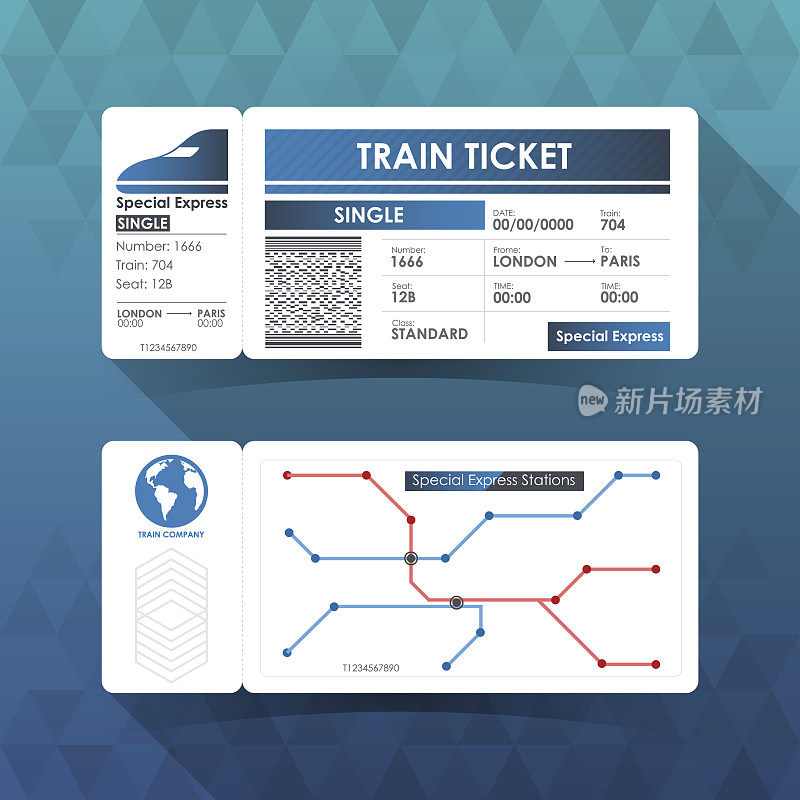 火车票卡，蓝色元素设计。向量今市子