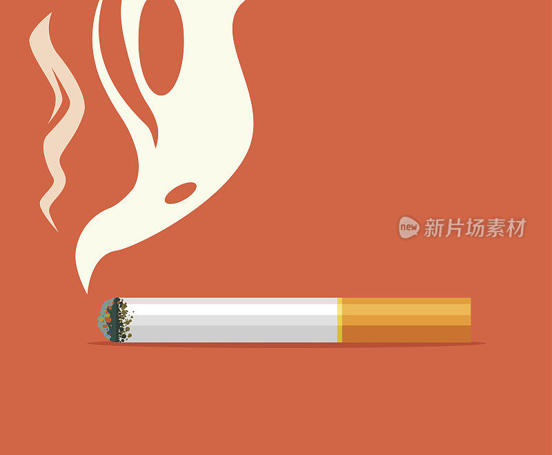 香烟平面卡通插图。坏习惯。燃烧的香烟