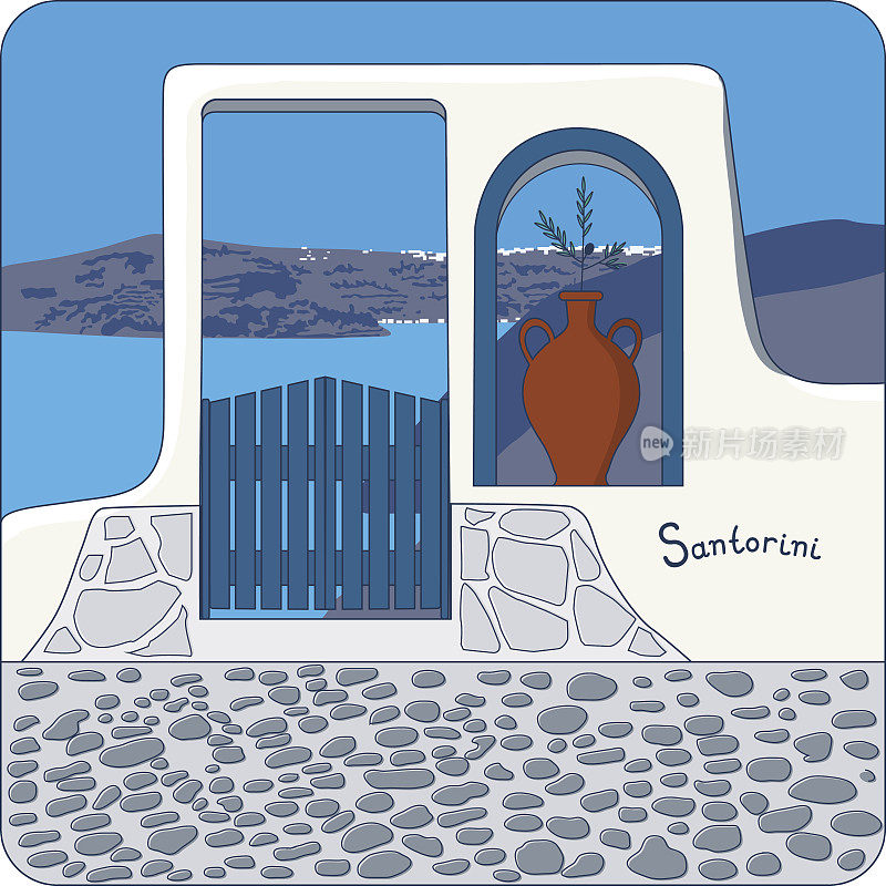 希腊圣托里尼岛的蓝色门