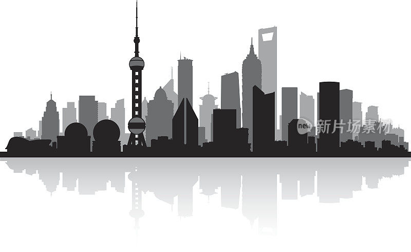 上海中国城市天际线剪影