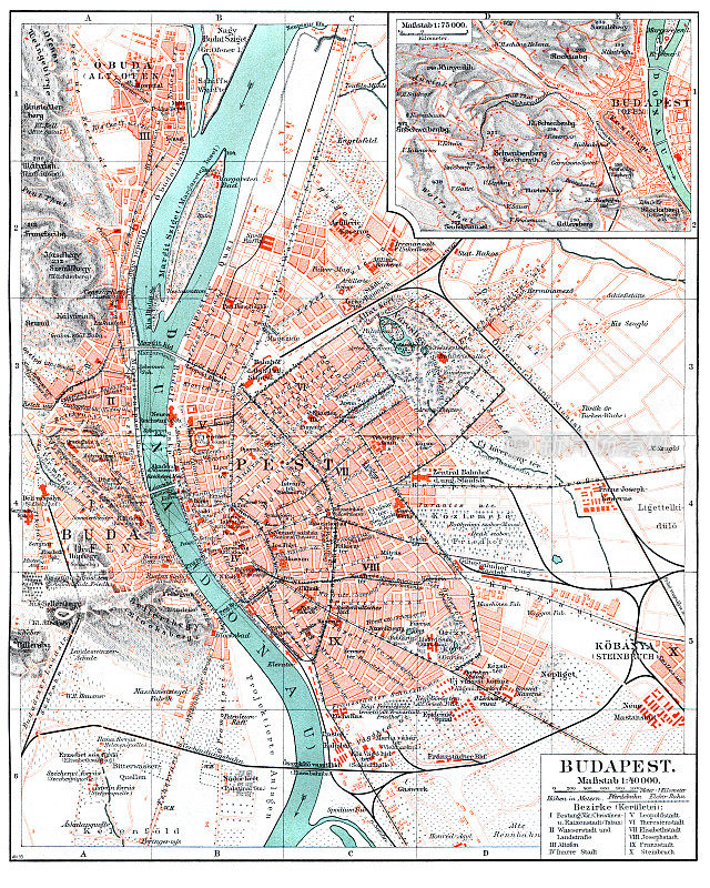 1896年匈牙利布达佩斯城市地图
