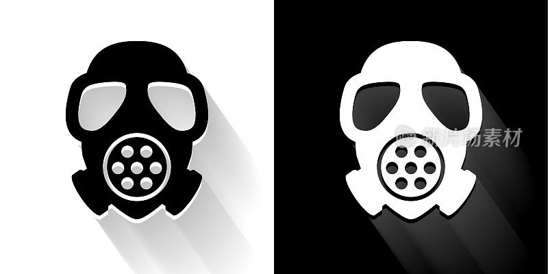 防毒面具黑色和白色图标与长影子