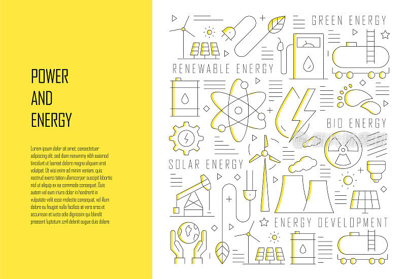 电力和能源相关线设计风格网站横幅矢量插图