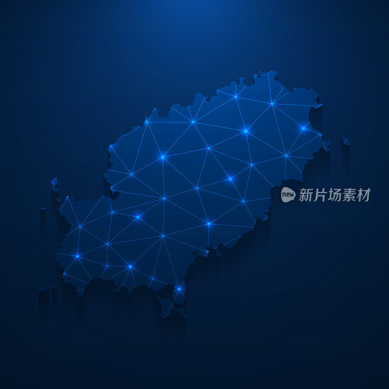 伊比沙地图网络-明亮的网格在深蓝色的背景