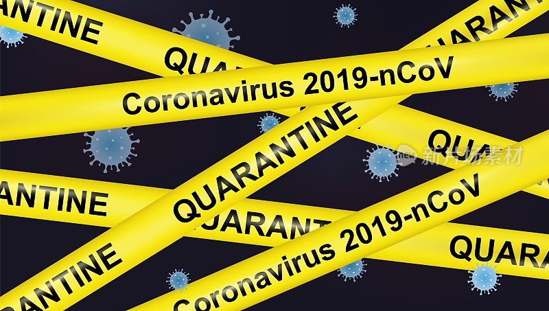 媒介冠状病毒covid-19或2019-nCoV检疫海报黄色条纹。