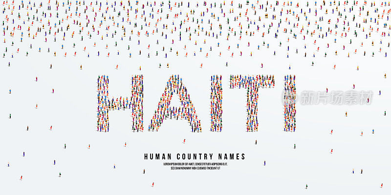 人类国家的名字叫海地。一大群人组成创建国家名海地。矢量插图。