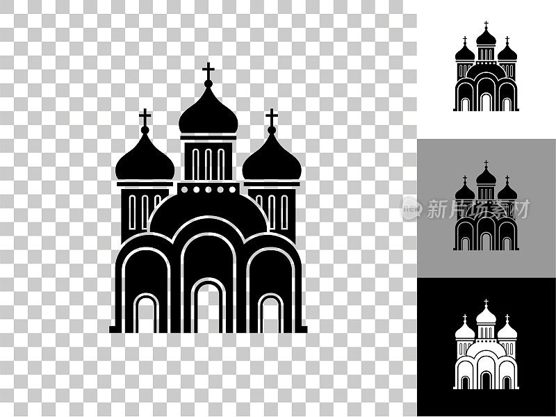 教堂建筑图标在棋盘透明的背景