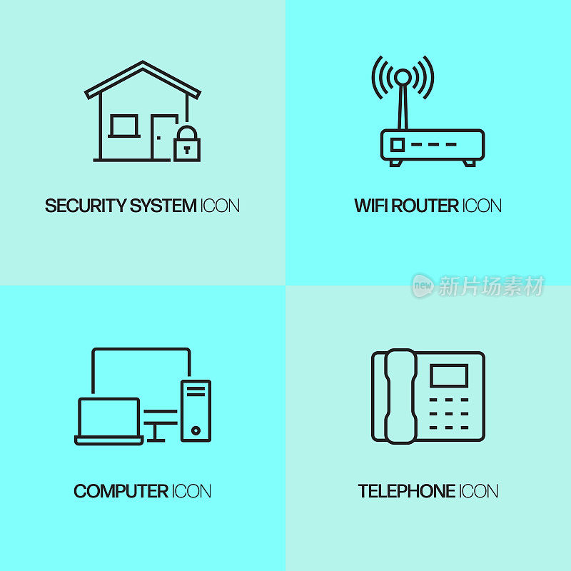 家电相关线路图标。向量符号说明。
