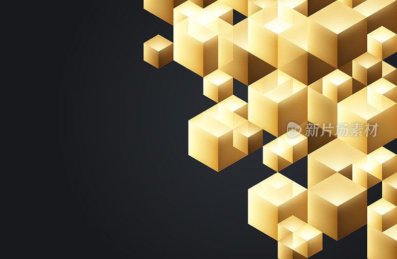 黄金块立方体抽象背景