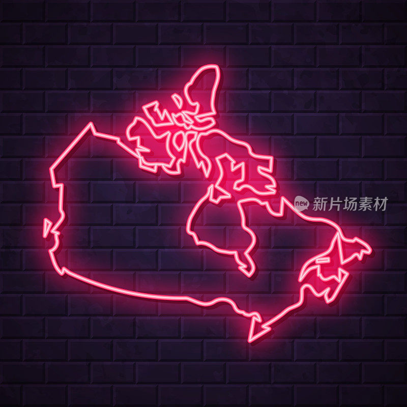 加拿大地图-发光的霓虹灯在砖墙的背景