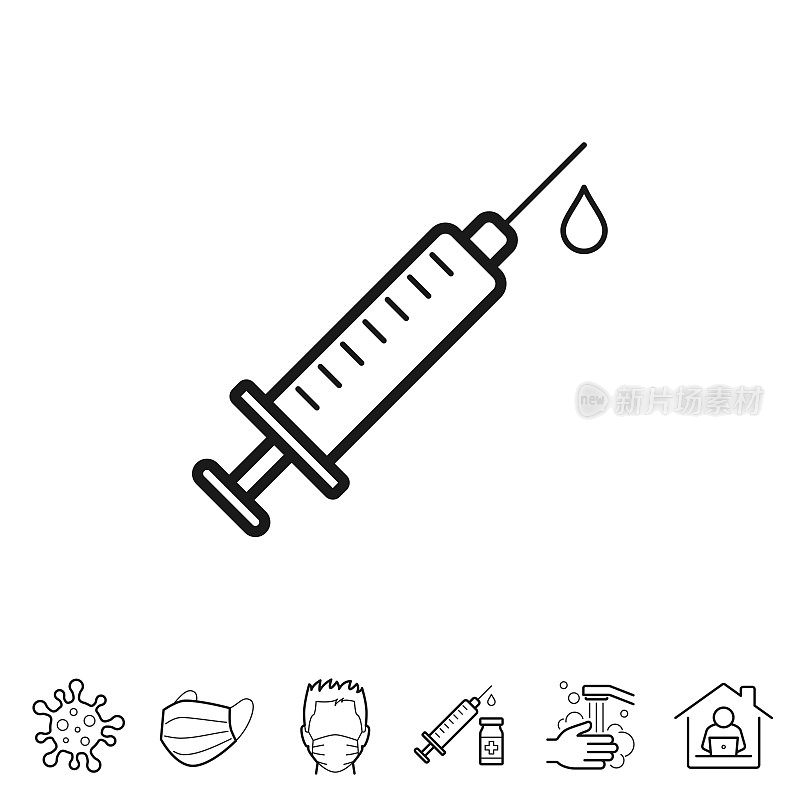 注射-接种疫苗。线条图标-可编辑的笔触