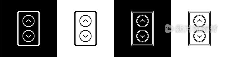 设置电梯图标孤立的黑色和白色背景。电梯的象征。向量
