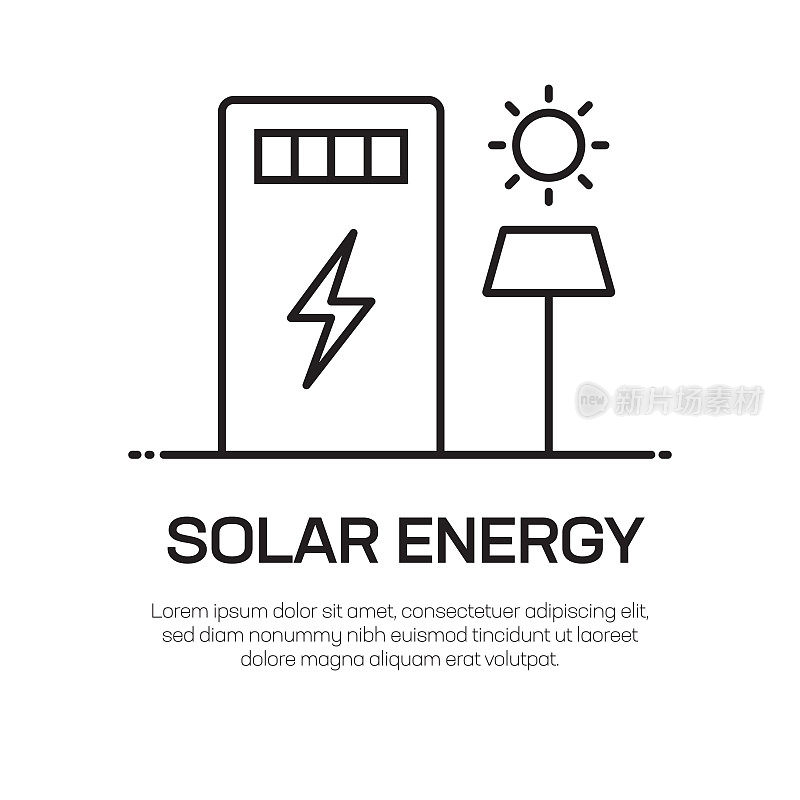 太阳能矢量线图标-简单的细线图标，优质的设计元素