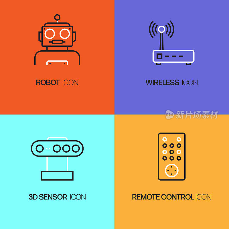 机器人工程相关线图标。向量符号说明。