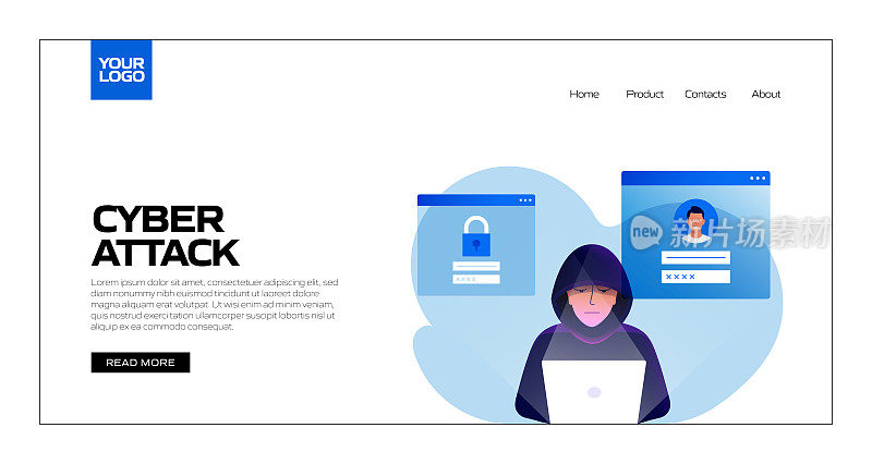网络攻击概念矢量插图登陆页面模板，网站横幅，广告和营销材料，在线广告，业务演示等。