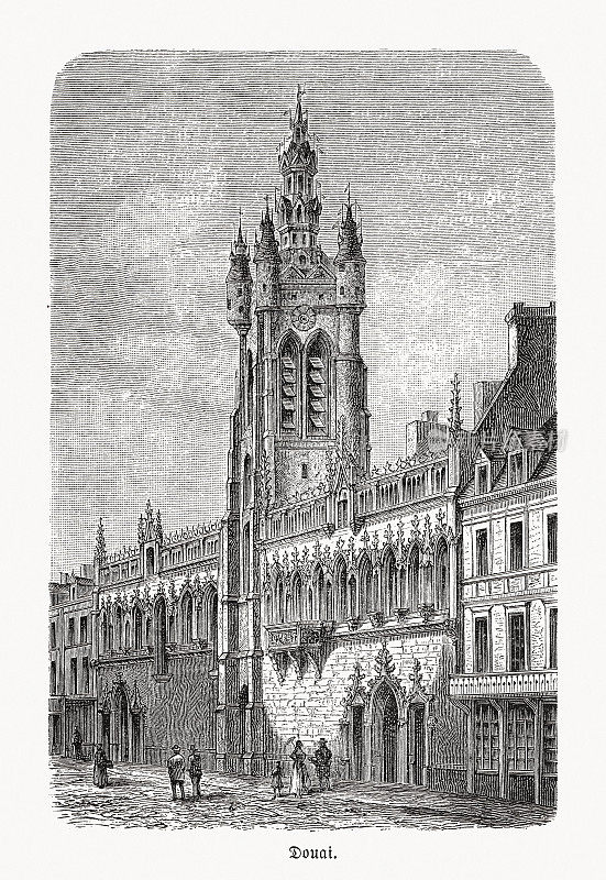 法国杜埃市政厅，木刻，1893年出版