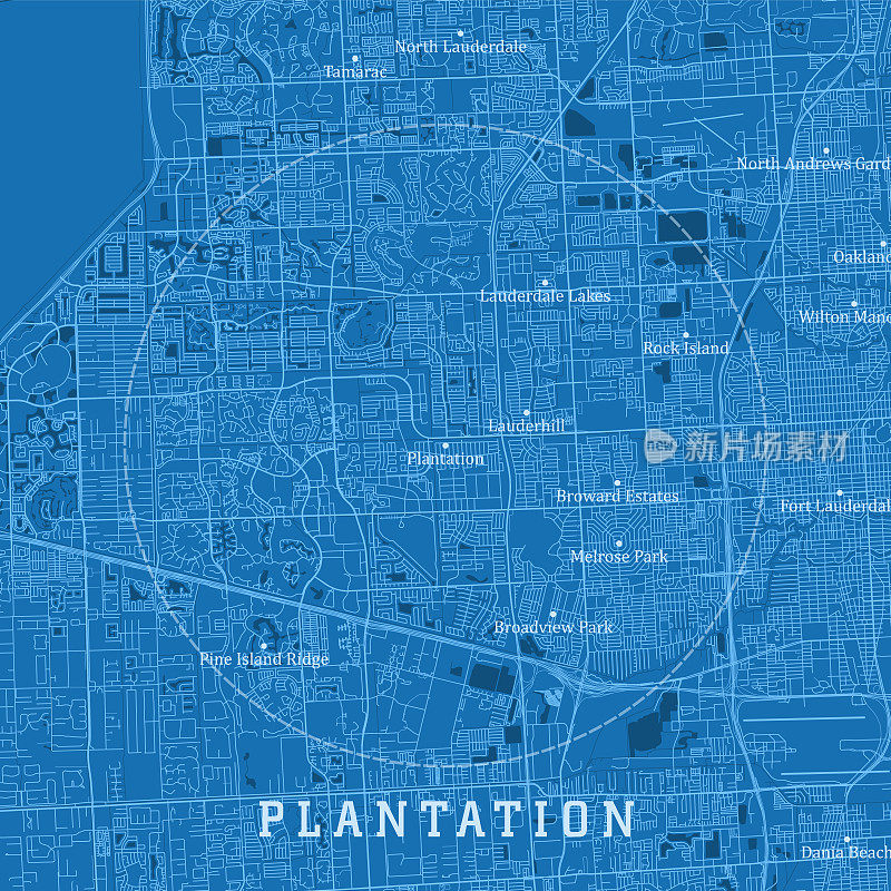种植园FL城市矢量道路地图蓝色文本