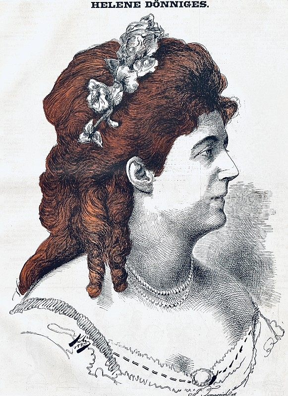 海伦娜D?nniges，德国作家和红发女演员，肖像侧视图