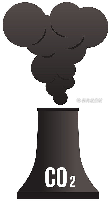 一个工业烟囱和一股股的黑烟。不燃烧燃料的概念