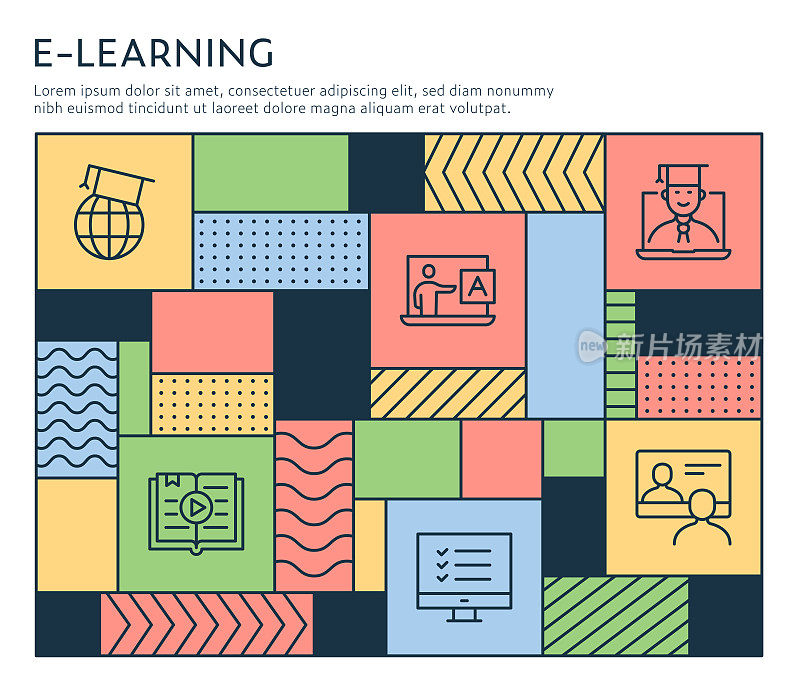 包豪斯风格的E-Learning信息图表模板