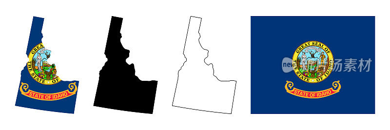 爱达荷州。爱达荷州的状态。白色背景上的美国领土。爱达荷州旗。矢量插图。每股收益10