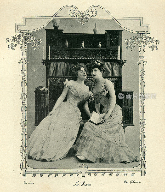 年轻女子互相窃窃私语，维多利亚时代，19世纪